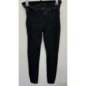 Spanx Pants Womens L Black Faux Leather Camo Leggings Stretch Skinny
